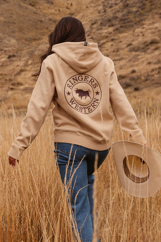 Signature Bull Womens Pullover Hoodie - Dark Sand / Chocolate