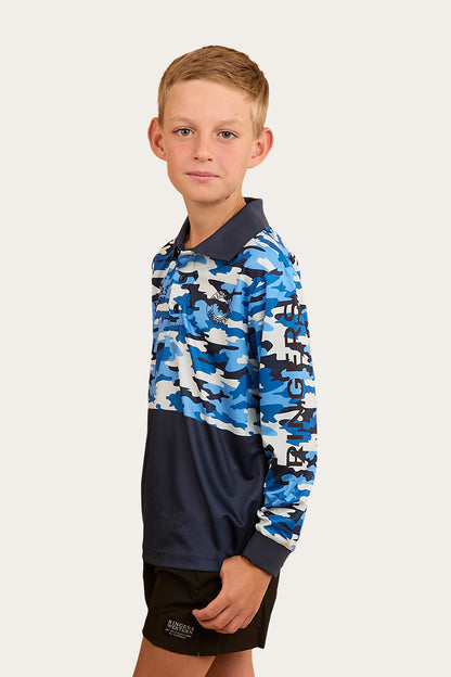 Halls Creek Kids Fishing Jersey - Blue Camo