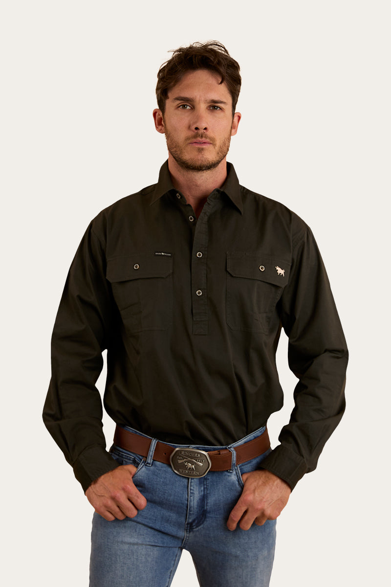 King River Mens Half Button Work Shirt - Charcoal