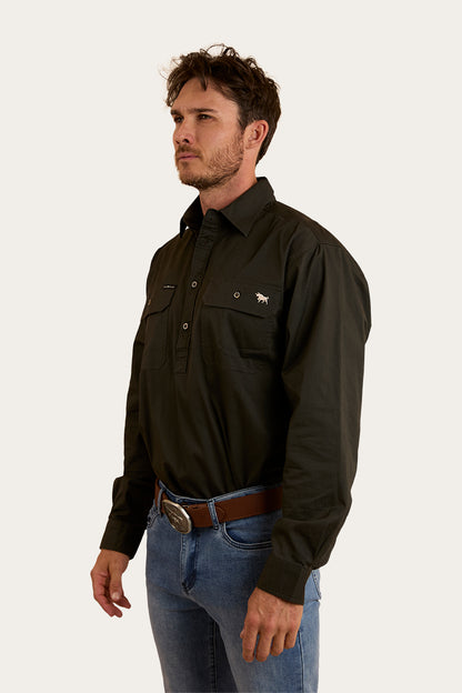 King River Mens Half Button Work Shirt - Charcoal