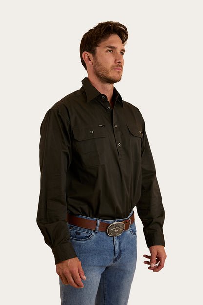 King River Mens Half Button Work Shirt - Charcoal