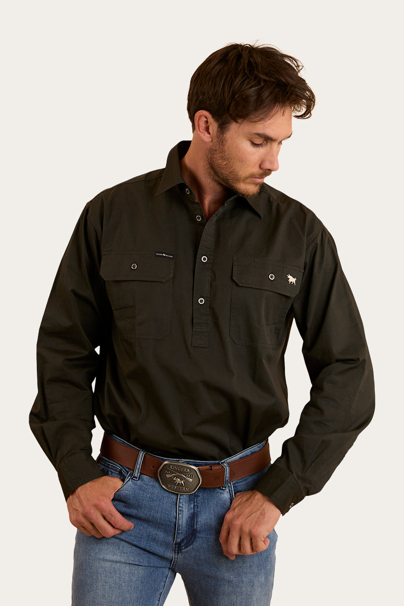 King River Mens Half Button Work Shirt - Charcoal