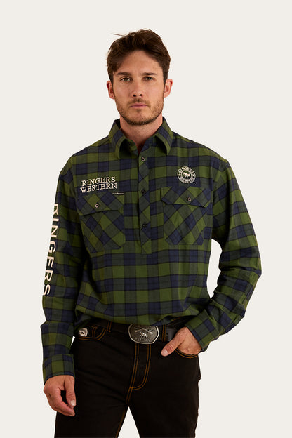 Kingswood Mens Half Button Flannel - Pine / Navy