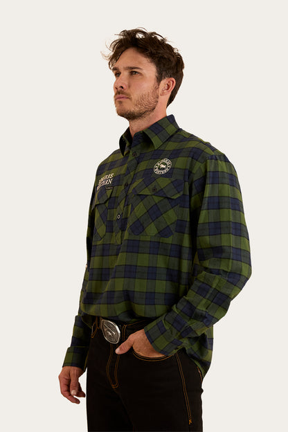 Kingswood Mens Half Button Flannel - Pine / Navy