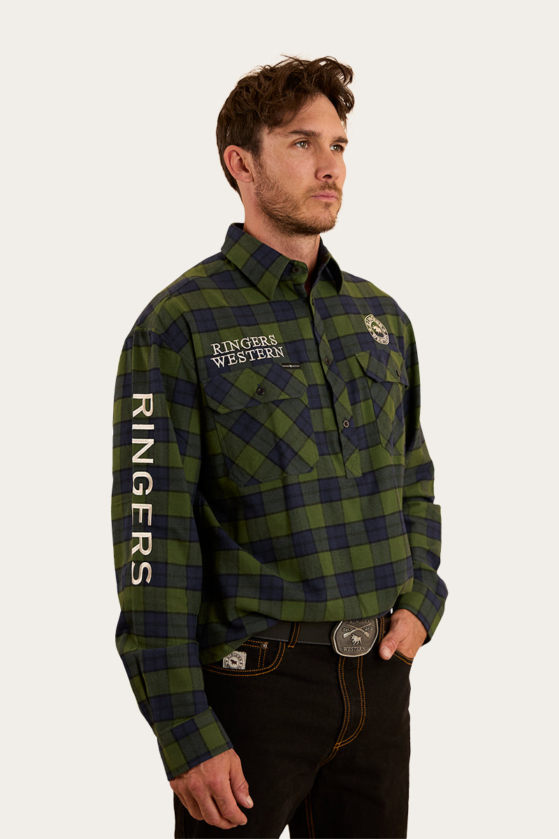 Kingswood Mens Half Button Flannel - Pine / Navy