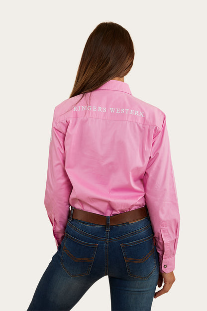 Longdale Womens Half Button Work Shirt - Pastel Pink/Navy