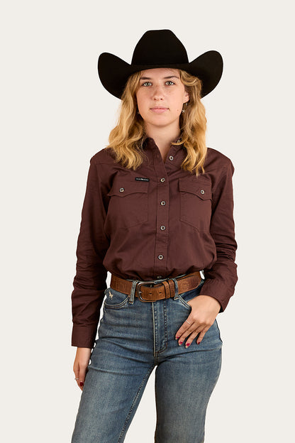 Lambert Womens Full Button Work Shirt - Chocolate