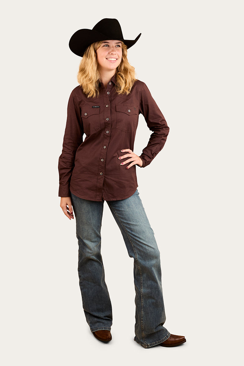 Lambert Womens Full Button Work Shirt - Chocolate