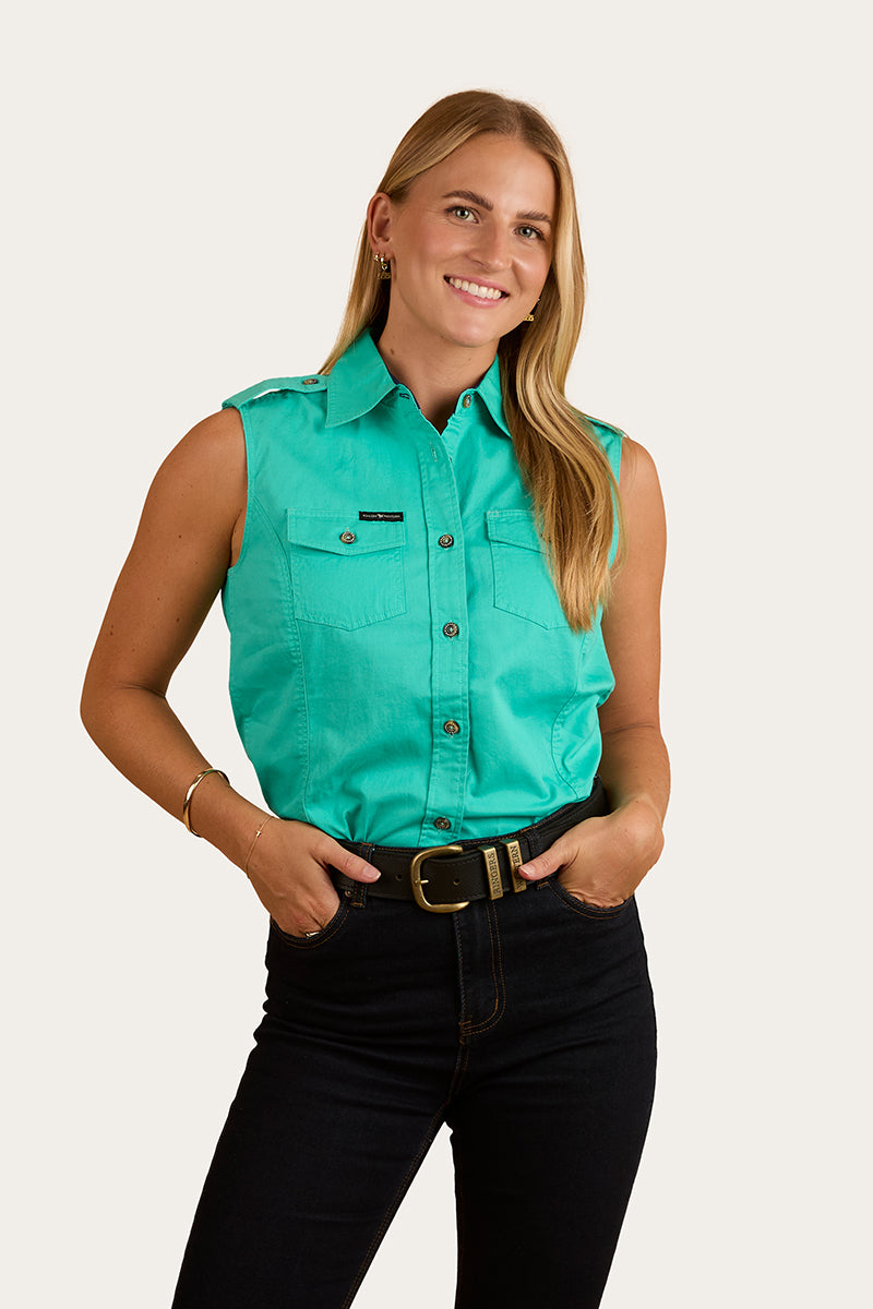 Pentecost River Womens Sleeveless Work Shirt - Mint / Navy