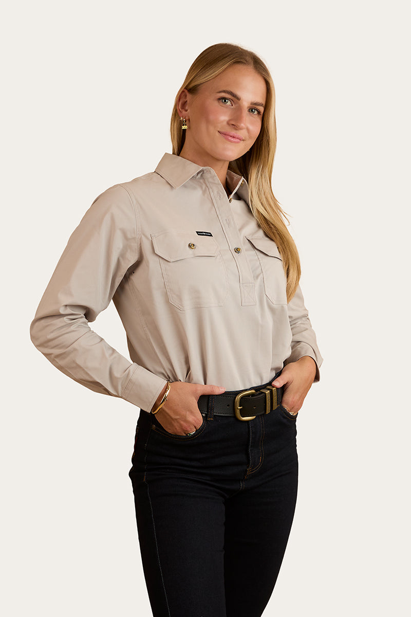 Pentecost River Womens Half Button Coolmax Work Shirt - Beige