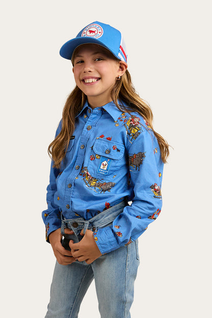 Limited Edition Kids Full Button Work Shirt - Xmas - Blue