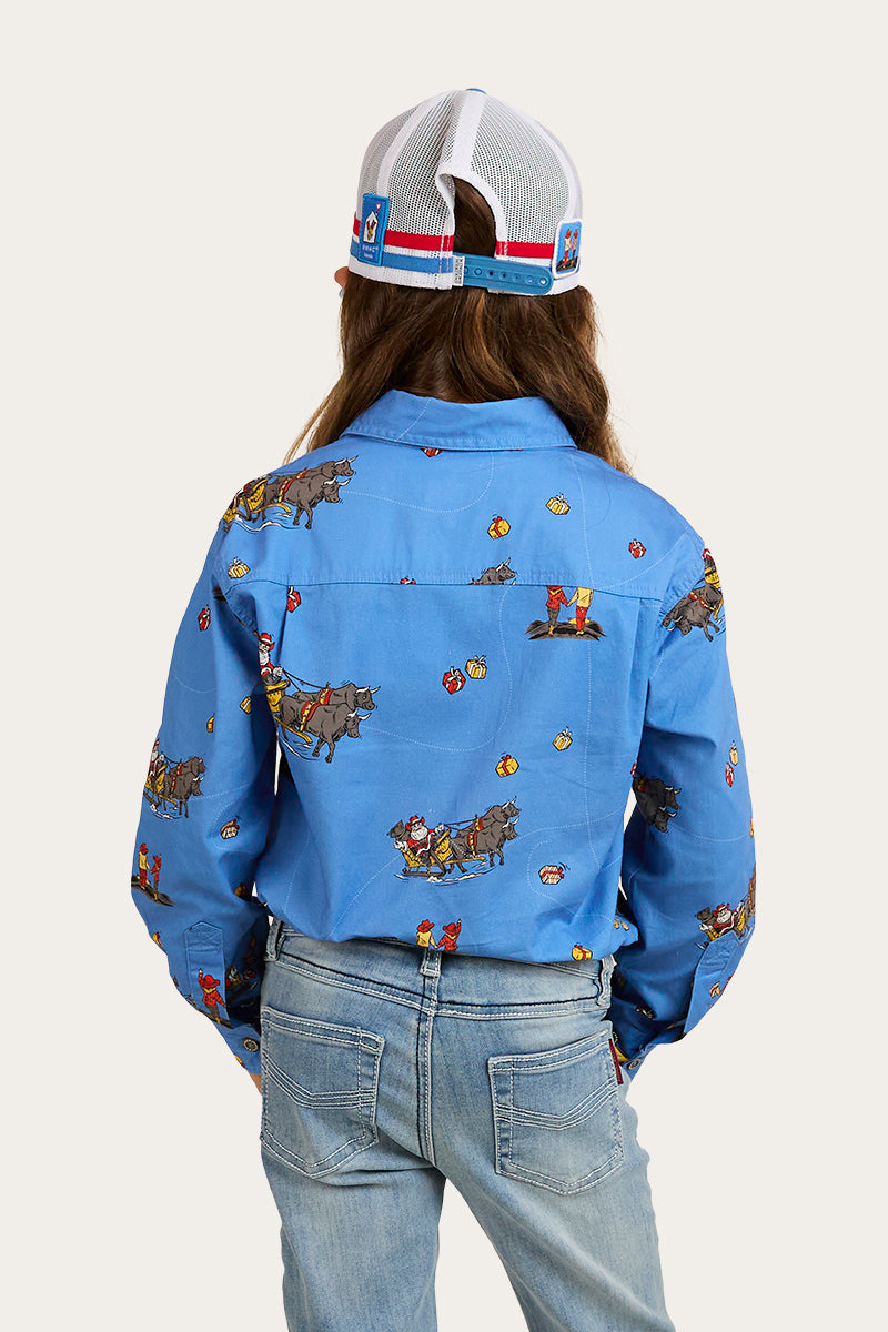 Limited Edition Kids Full Button Work Shirt - Xmas - Blue