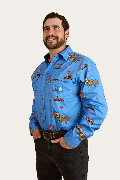 Limited Edition Mens Full Button Work Shirt - Xmas - Blue