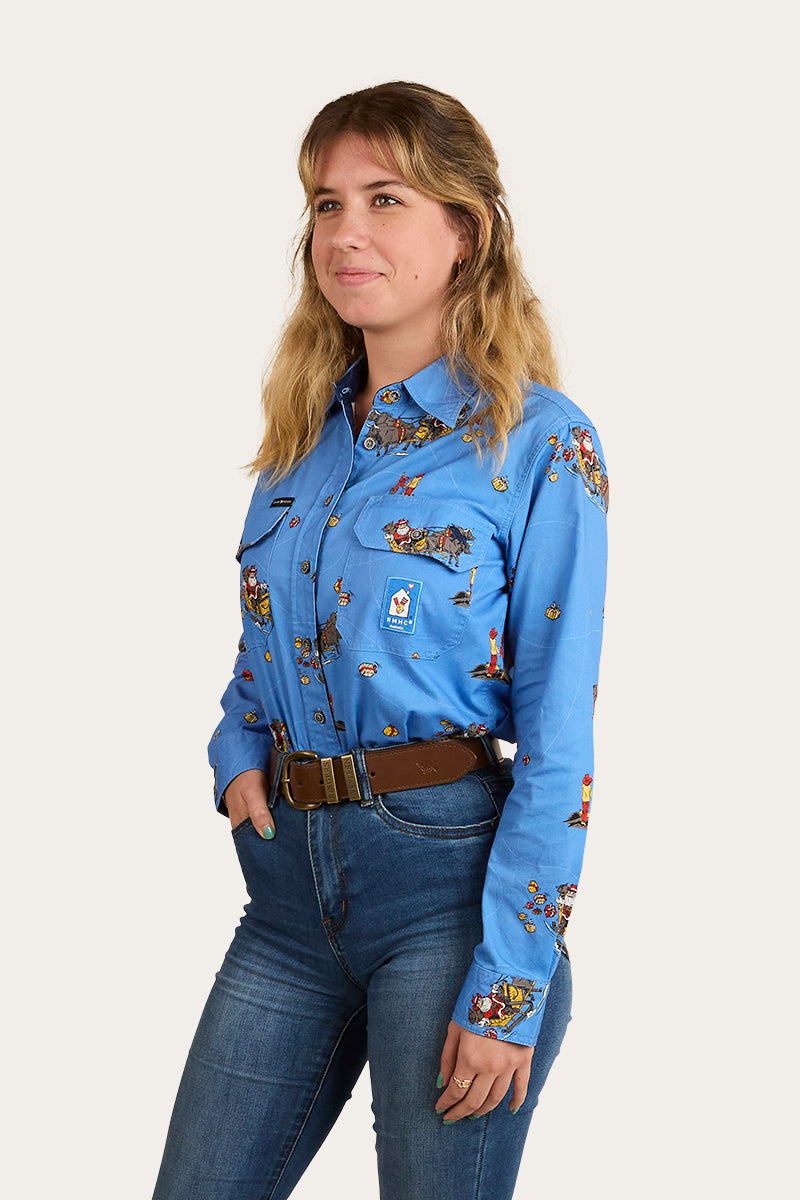 Limited Edition Womens Full Button Work Shirt - Xmas - Blue