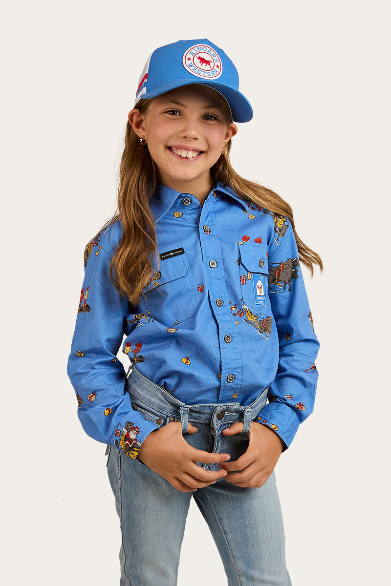 Limited Edition Kids Full Button Work Shirt - Xmas - Blue