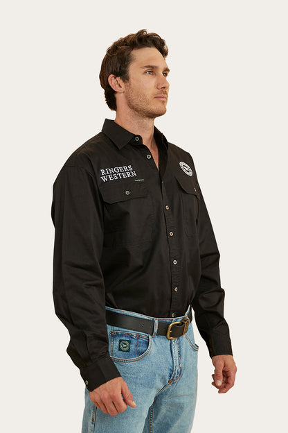 Hawkeye Flag Mens Full Button Work Shirt - Black