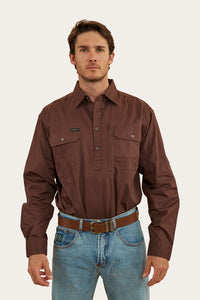 Tempest Mens Half Button Work Shirt - Chocolate