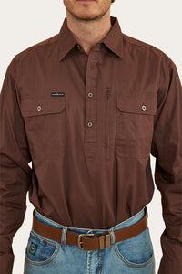 Tempest Mens Half Button Work Shirt - Chocolate