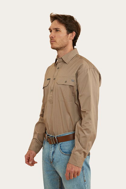 King River Mens Half Button Work Shirt - Mushroom