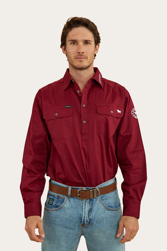 Kreiger Mens Half Button Work Shirt - Burgundy