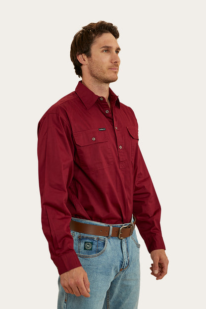 Kreiger Mens Half Button Work Shirt - Burgundy