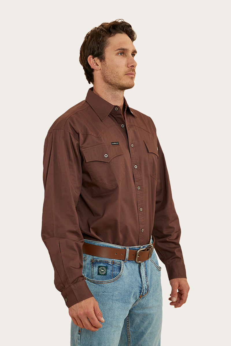 Holstein Mens Full Button Work Shirt - Chocolate