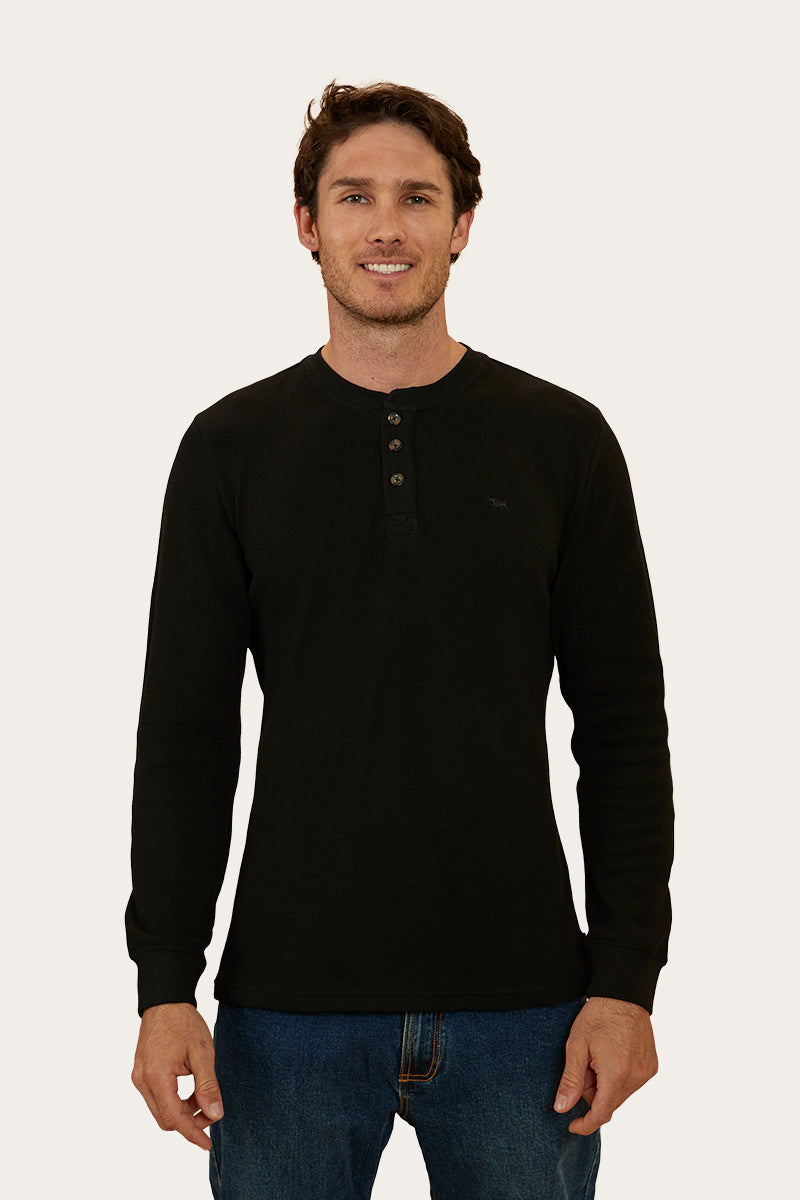 Keith Mens Henley Long Sleeve T-Shirt - Black