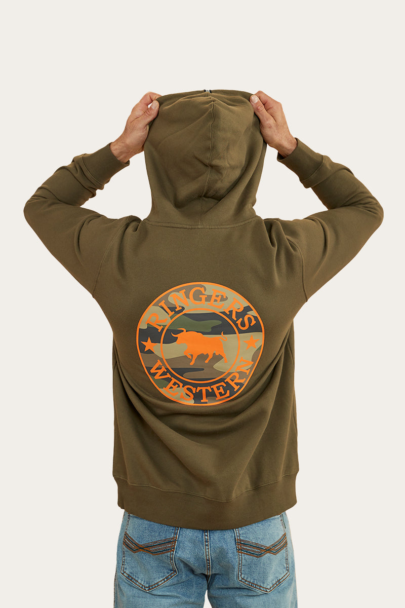 Signature Bull Mens Pullover Hoodie - Military Green/Camo