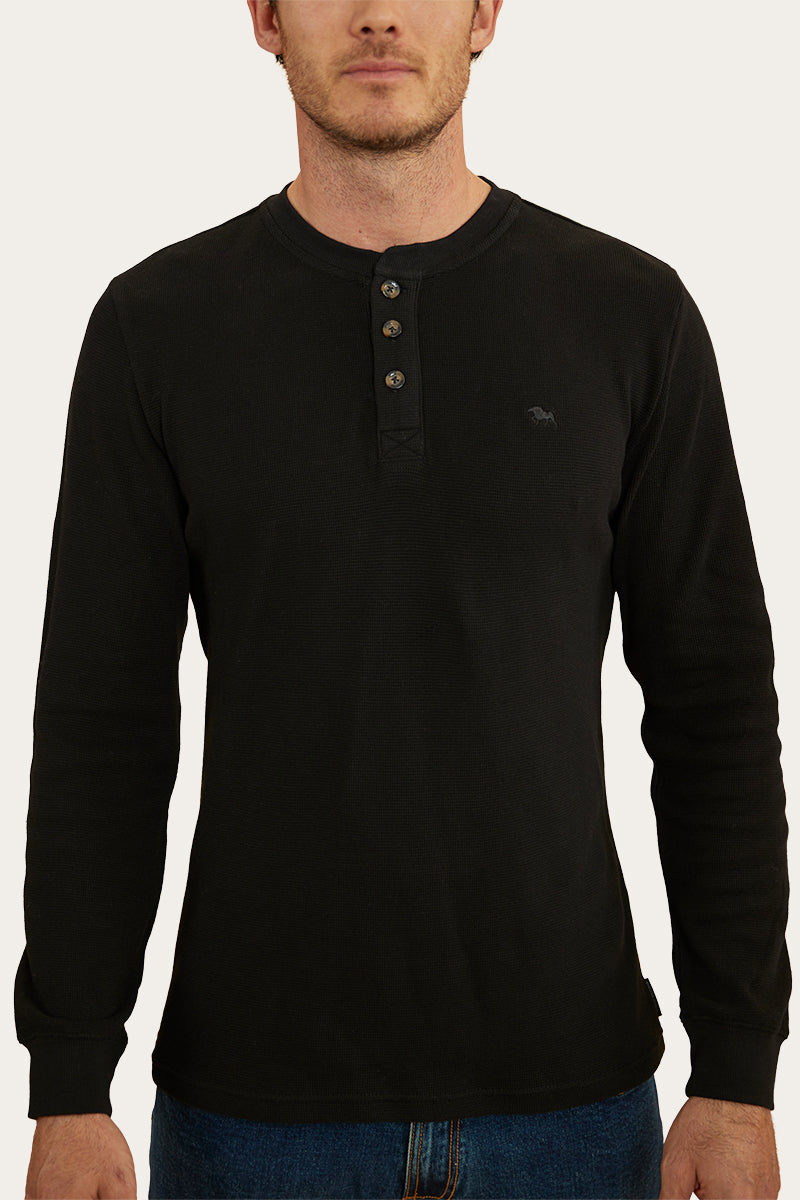 Keith Mens Henley Long Sleeve T-Shirt - Black