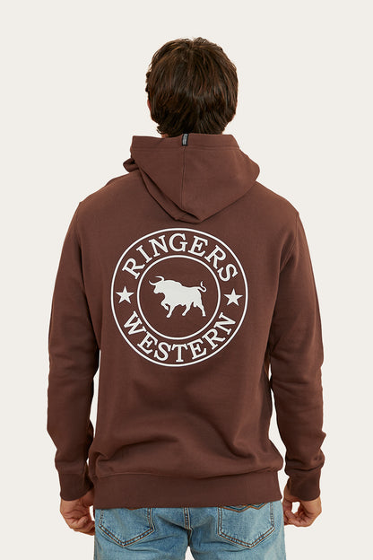 Signature Bull Mens Pullover Hoodie - Chocolate/White