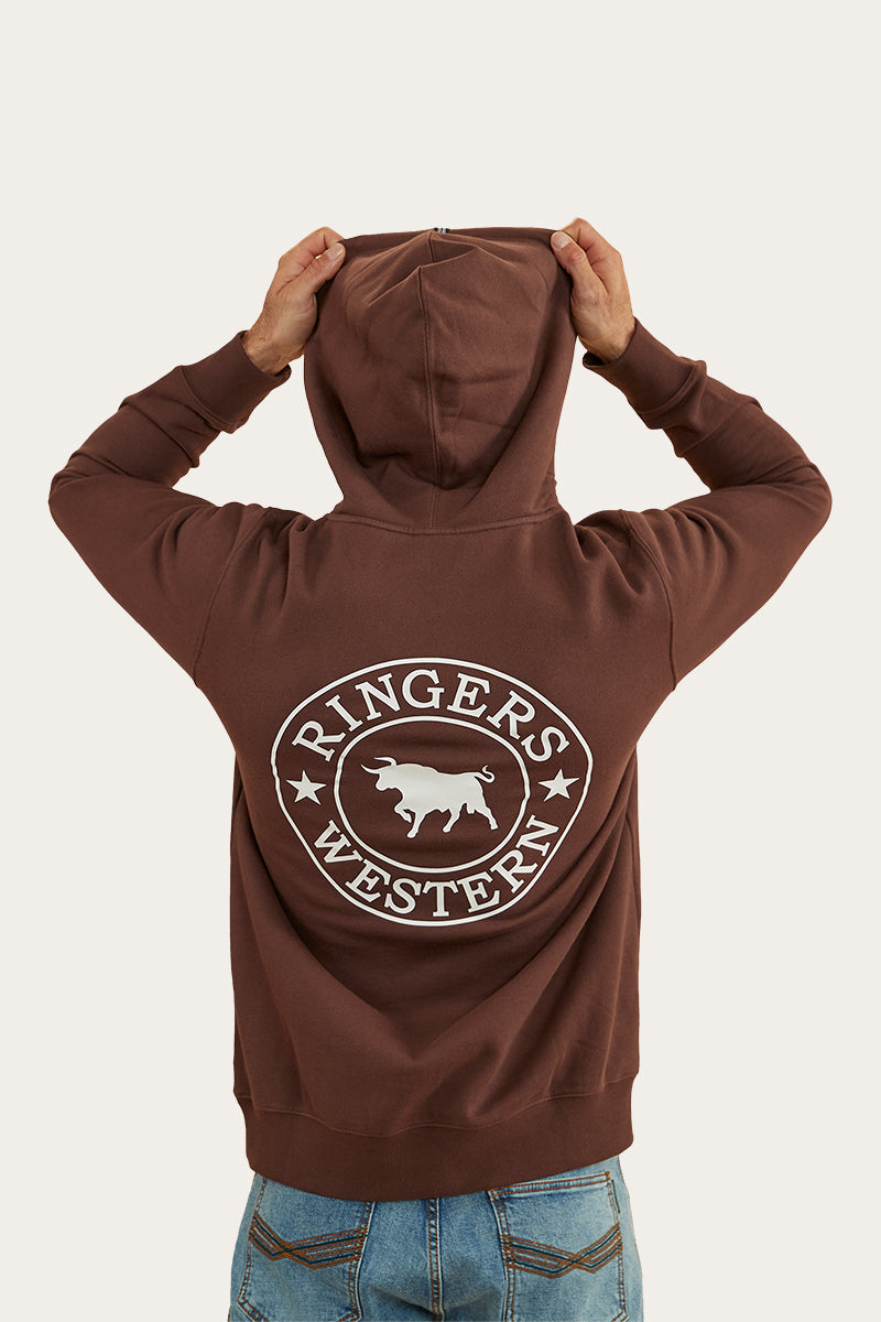 Signature Bull Mens Pullover Hoodie - Chocolate/White