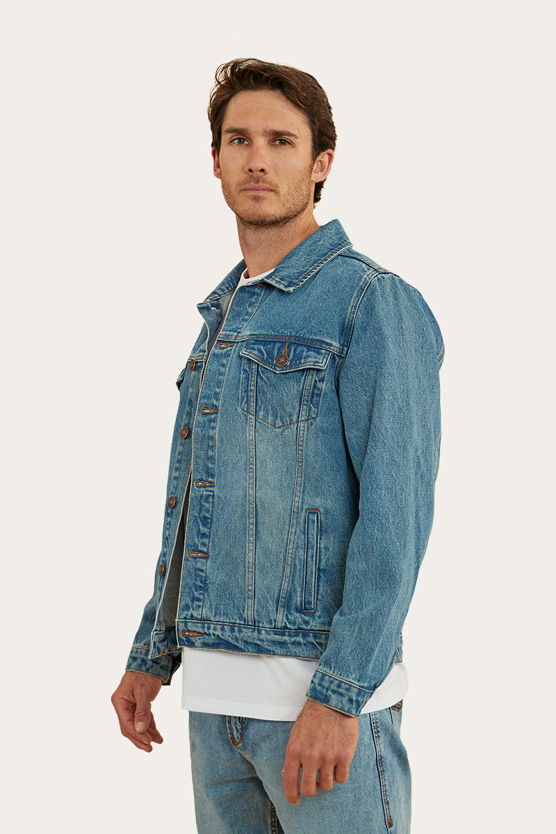 Tex Mens Denim Jacket - Mid Blue