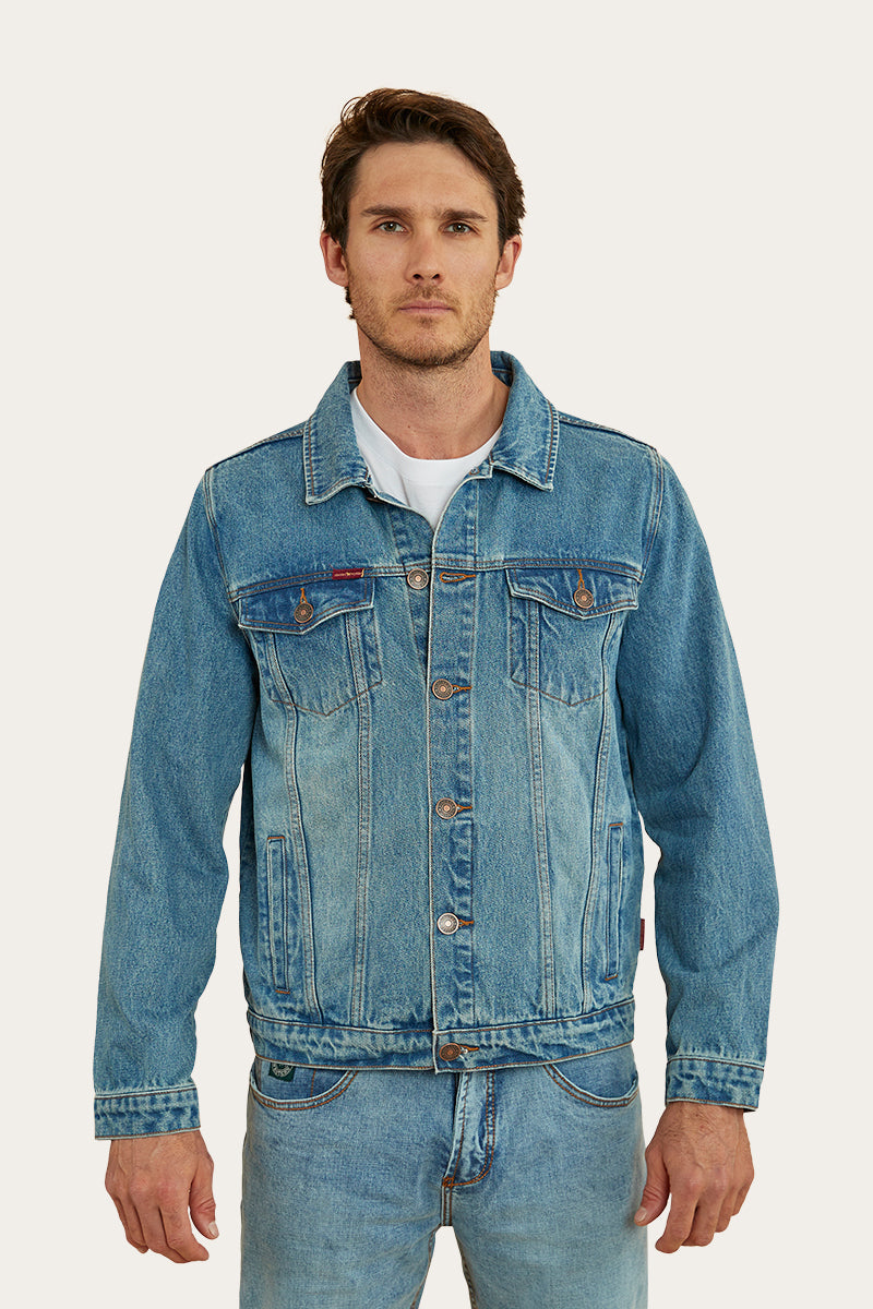 Tex Mens Denim Jacket - Mid Blue