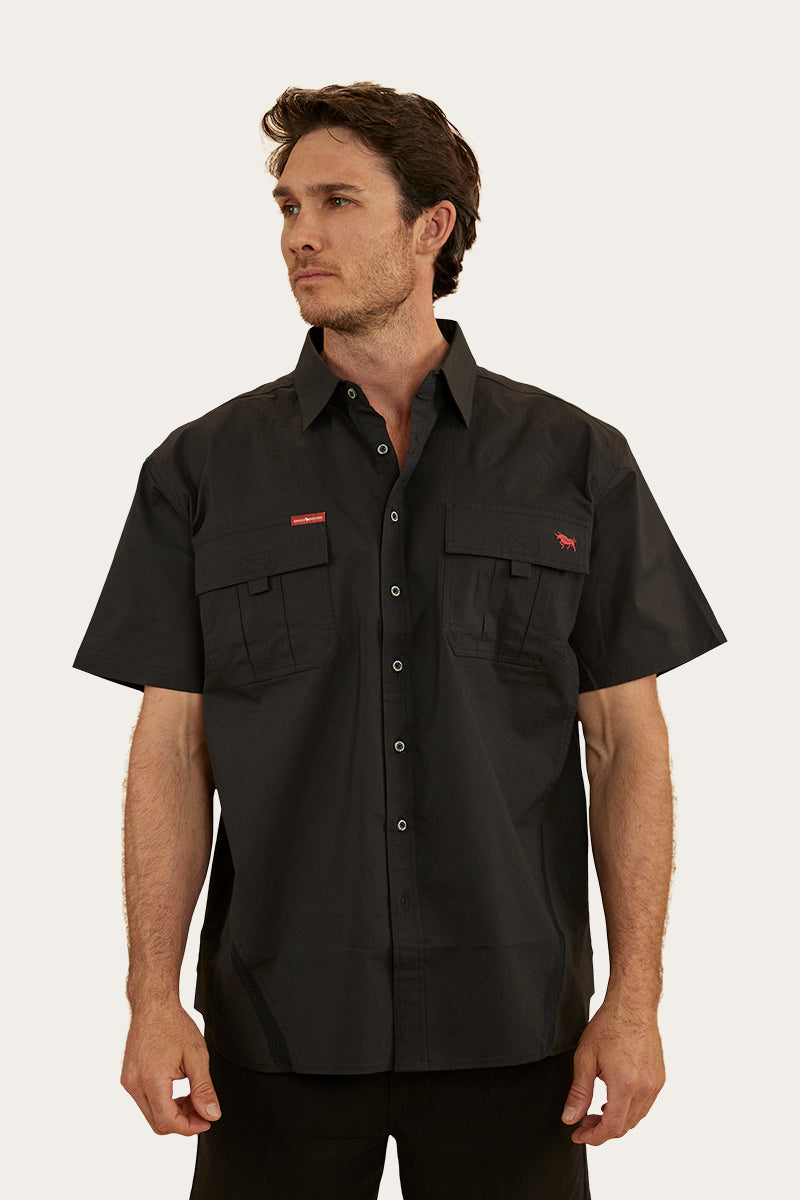 Bulgarra Mens Ripstop Full Button Work Shirt - Black