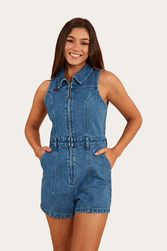 Mimi Womens Playsuit - Mid Wash Blue