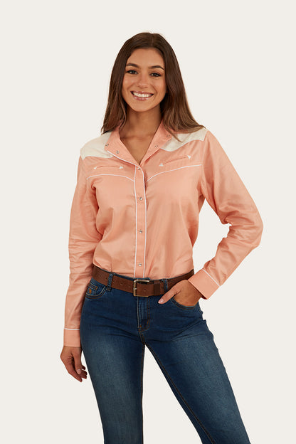 Musgraves Womens Western Shirt - Coral/Off White