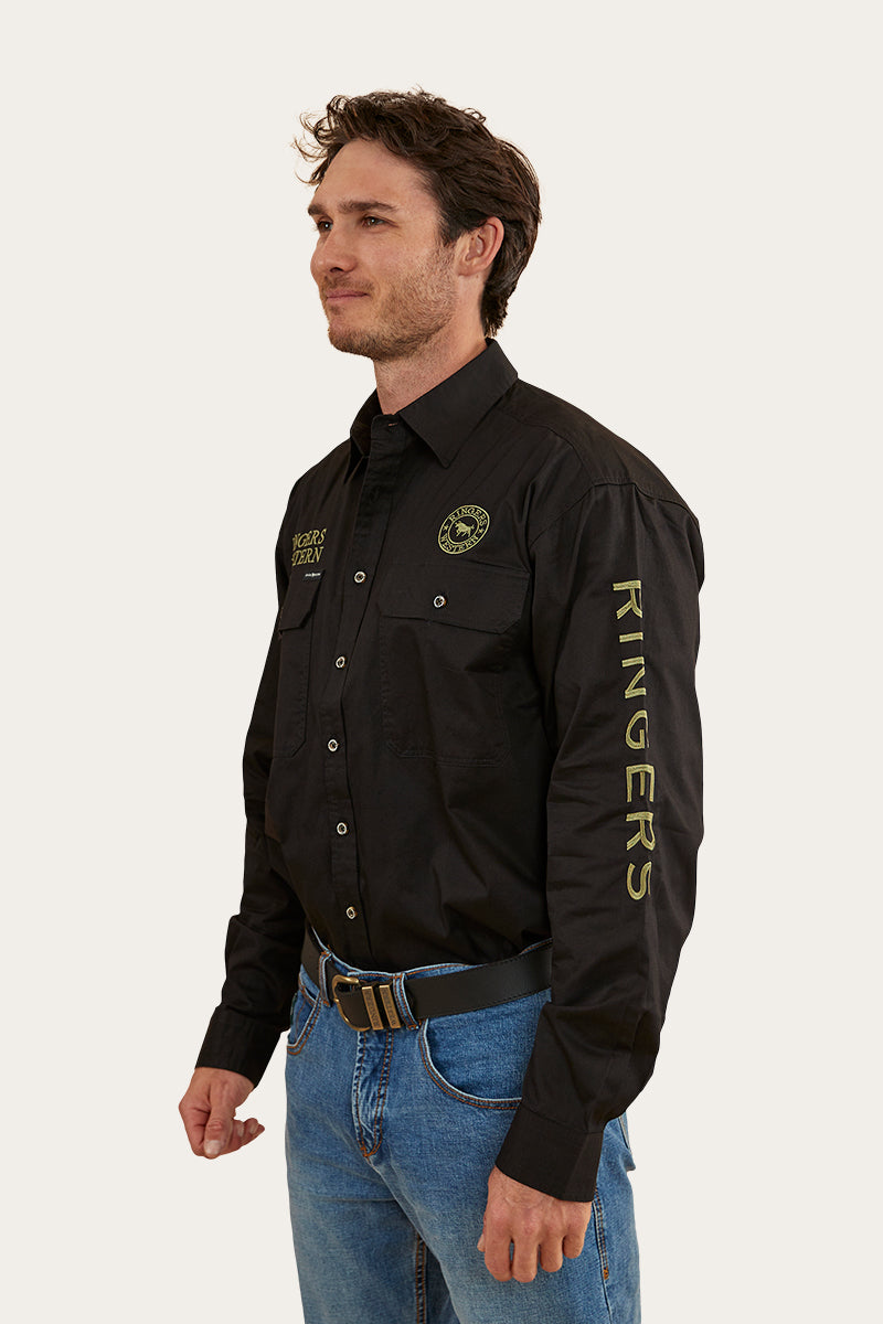 Hawkeye Mens Full Button Work Shirt - Black/Camo