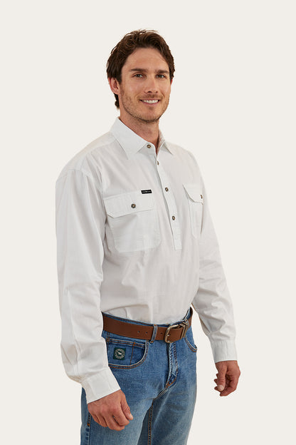 King River Mens Half Button Work Shirt - White