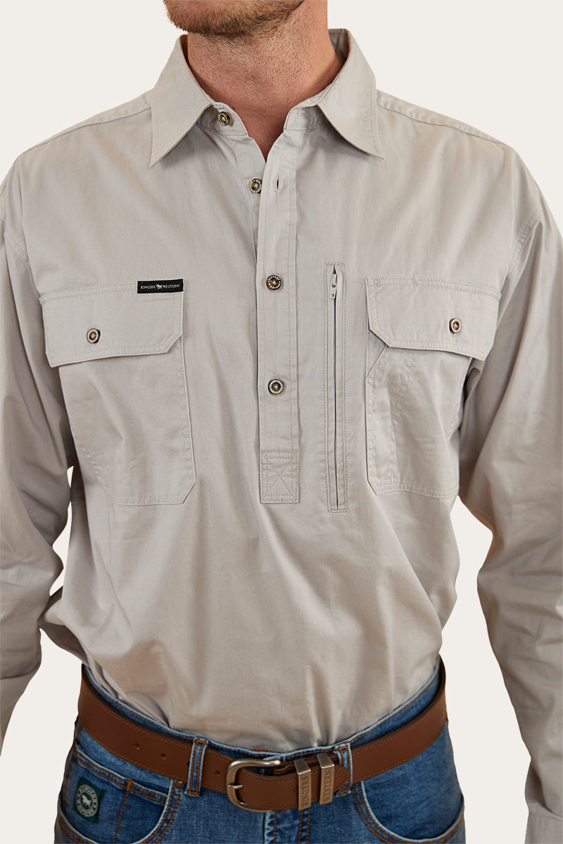 Tempest Mens Half Button Work Shirt - Beige