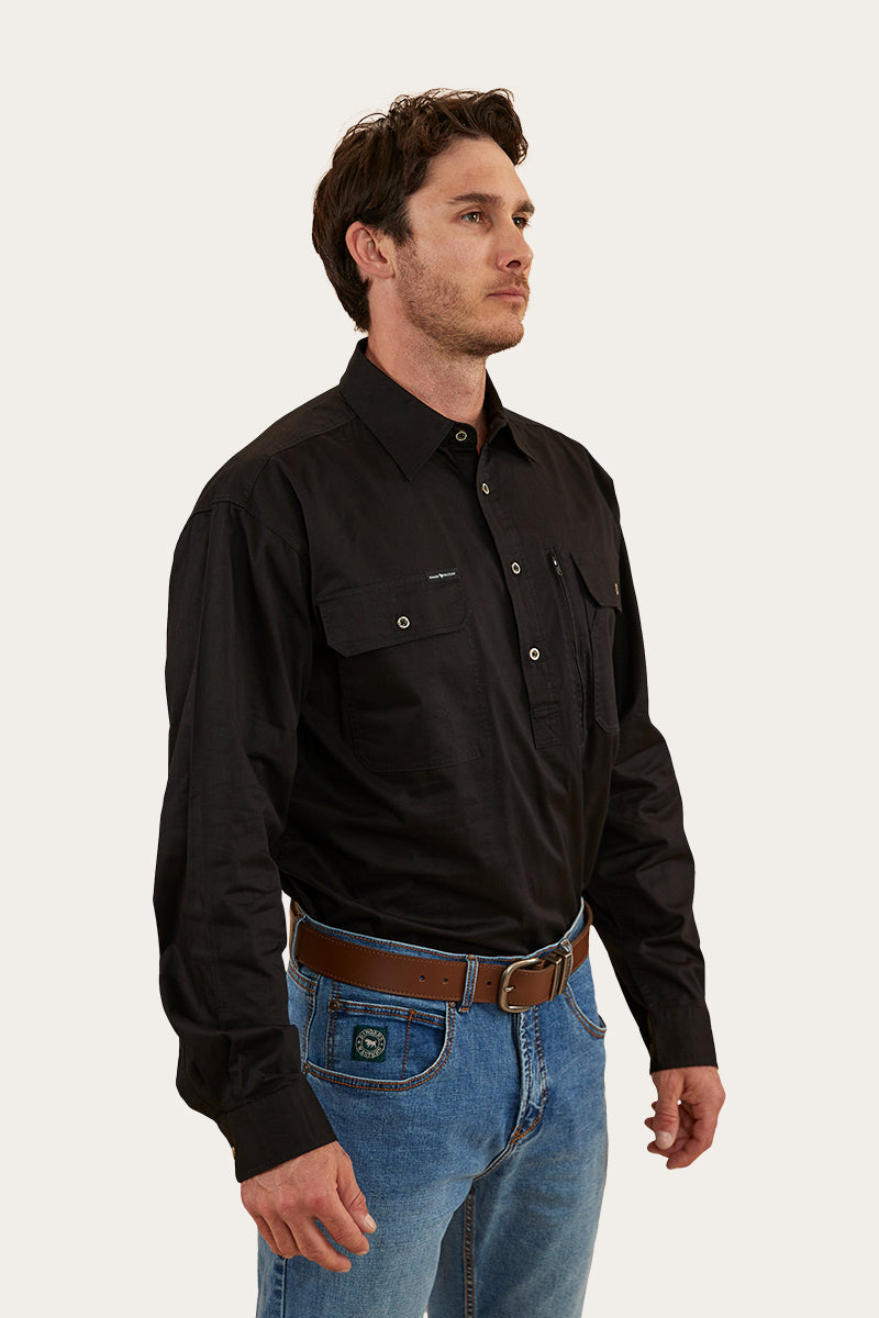 Tempest Mens Half Button Work Shirt - Black