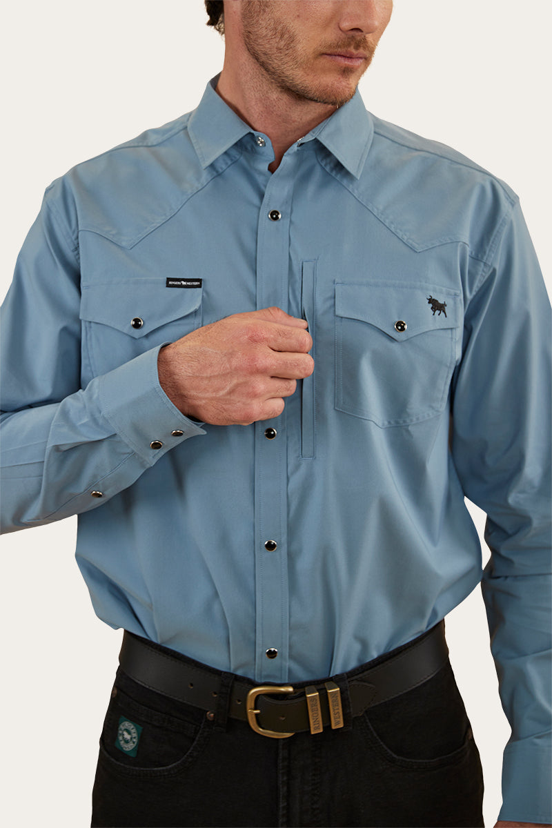 Dillinger Mens Western Shirt - Mid Blue