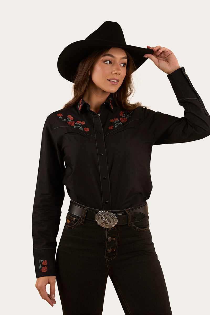 Midnight Rose Womens Western Shirt - Black