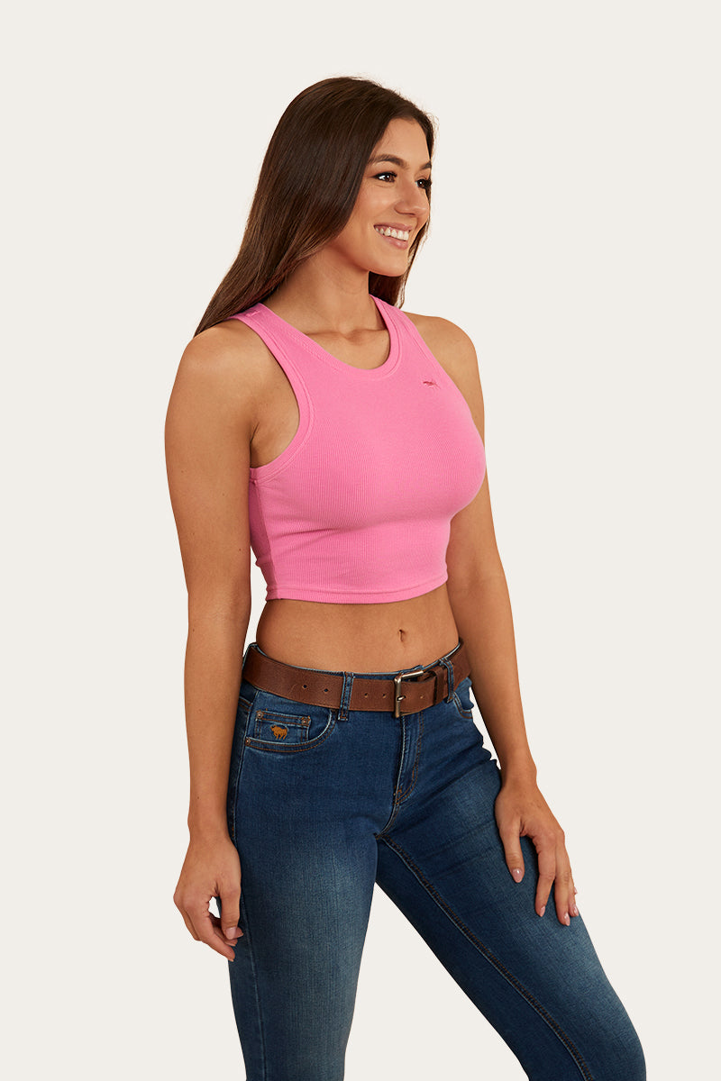 Paige Womens Cropped Rib Tank - Pink