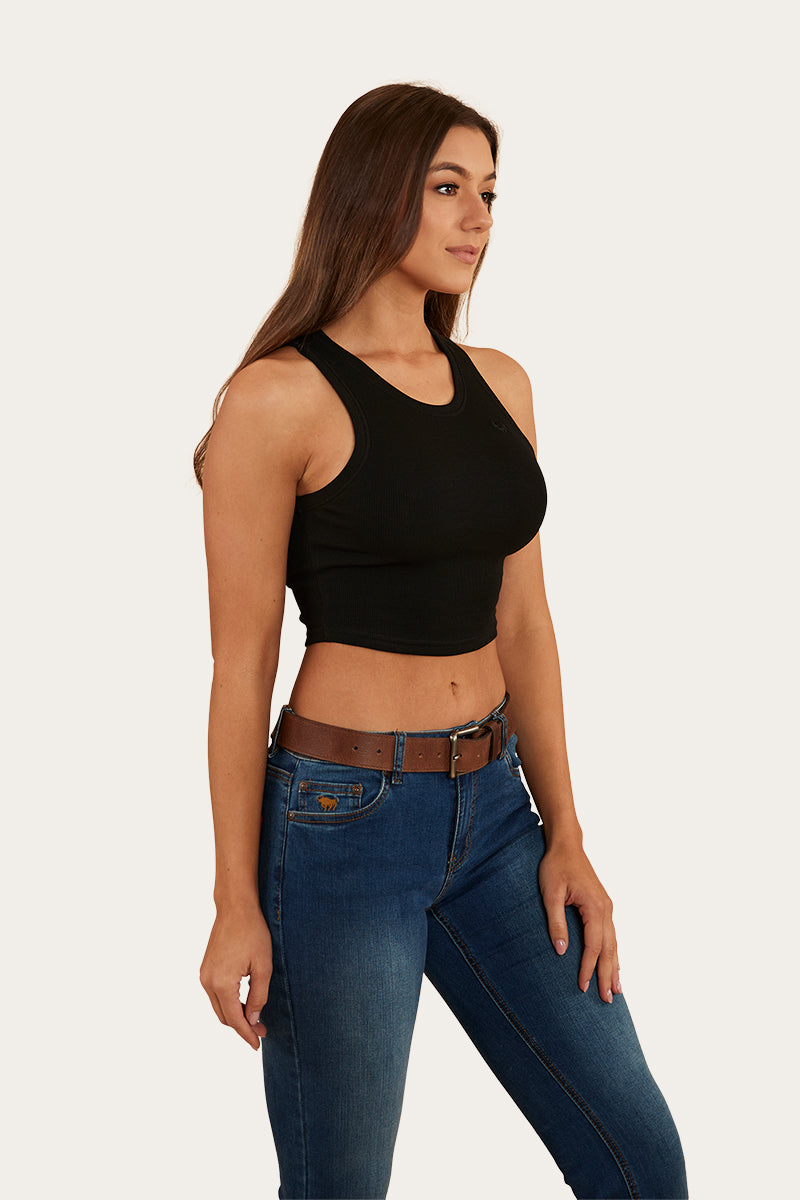 Paige Womens Cropped Rib Tank - Black