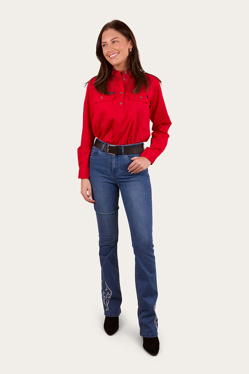 Pentecost River Womens Half Button Work Shirt - Red