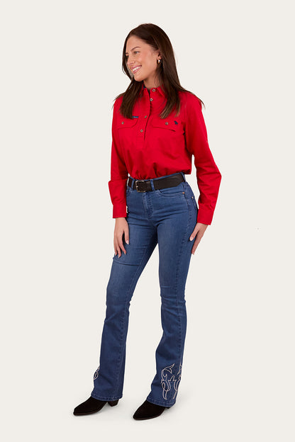 Pentecost River Womens Half Button Work Shirt - Red