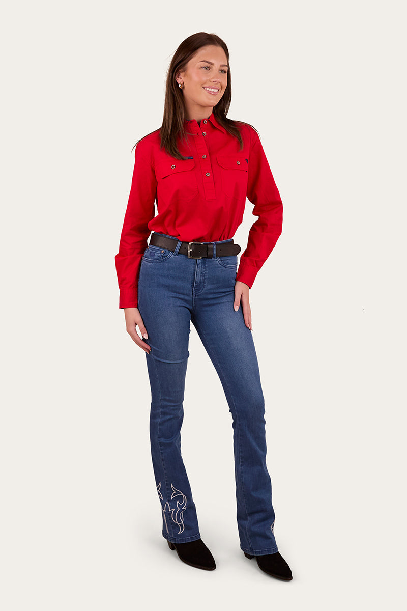 Pentecost River Womens Half Button Work Shirt - Red