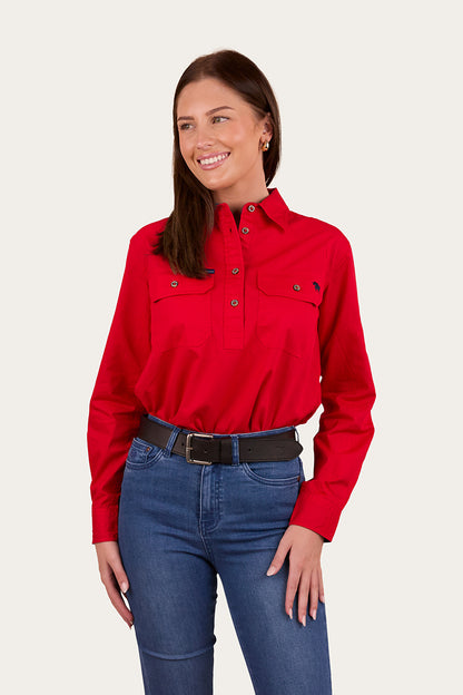 Pentecost River Womens Half Button Work Shirt - Red