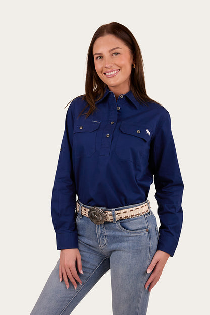 Pentecost River Womens Half Button Work Shirt - Navy