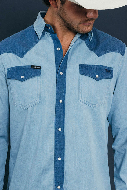 Ranchman Mens Western Shirt - Vintage Blue Wash